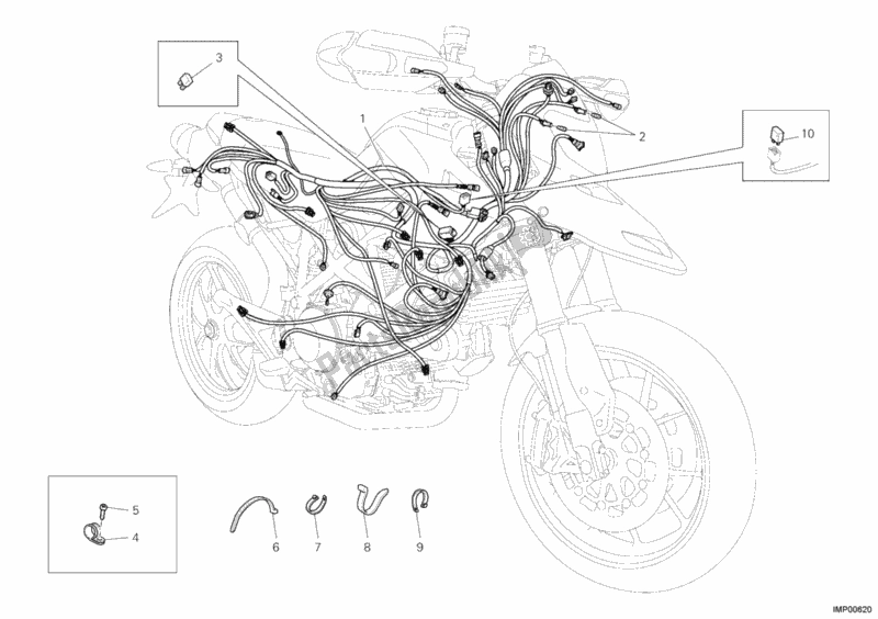 Tutte le parti per il Cablaggio Elettrico del Ducati Hypermotard 1100 EVO 2012